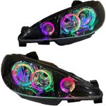 چراغ جلو اسپرت پژو 206 مدل حلقه 3D-S3 فول کالر (بلوتوثی) داخل مشکی بدون موتور دو عددی