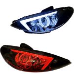 چراغ جلو اسپرت پژو 206 مدل NX مولتی کالر (ریموت دار) داخل مشکی بدون موتور دو عددی