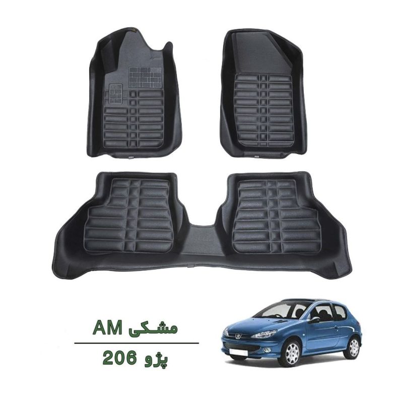 کفپوش وارداتی سه بعدی خودرو پژو 206 چرم کره ای رنگ مشکی درجه یک - Image 1