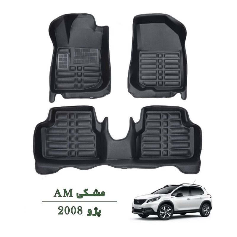 کفپوش وارداتی سه بعدی خودرو پژو 2008 چرم کره ای رنگ مشکی درجه یک - Image 1
