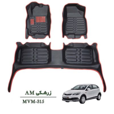کفپوش وارداتی سه بعدی خودرو MVM 315 چرم کره ای رنگ زرشکی درجه یک