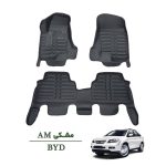 کفپوش وارداتی سه بعدی خودرو BYD چرم کره ای رنگ مشکی درجه یک