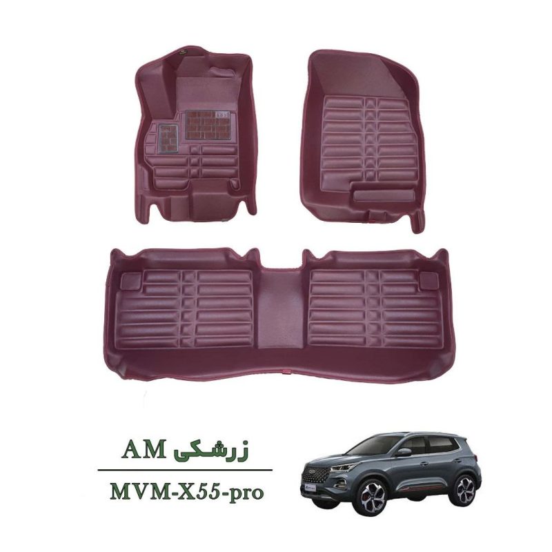 کفپوش وارداتی سه بعدی خودرو  MVM X55 pro چرم کره ای رنگ زرشکی درجه یک - Image 1