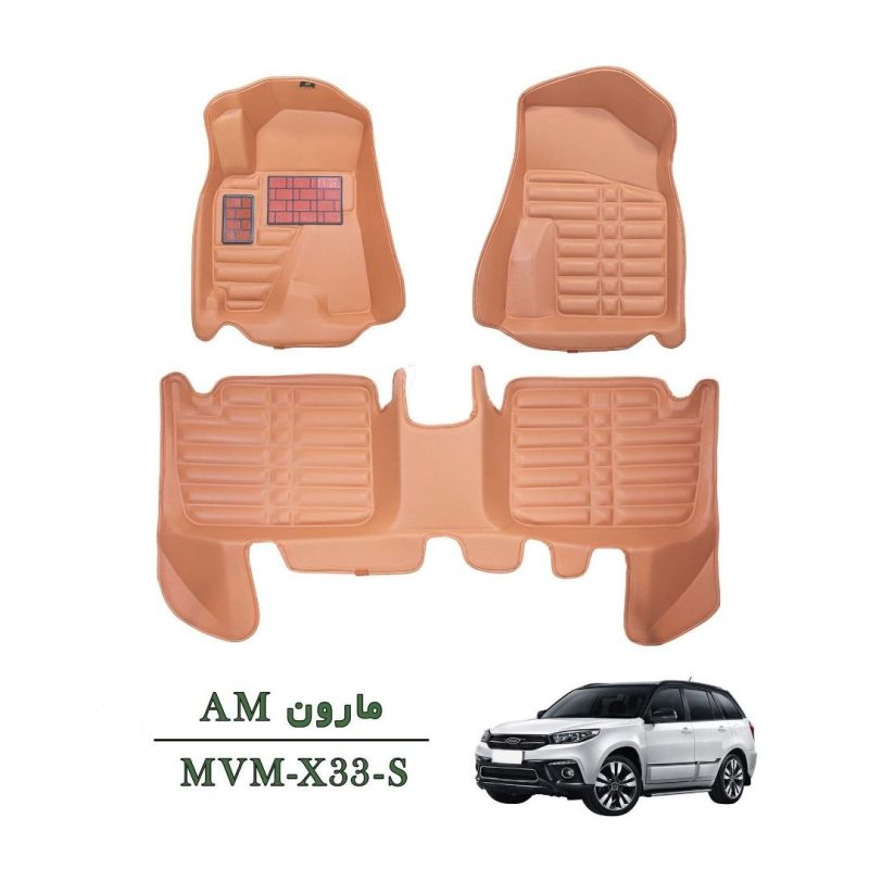 کفپوش وارداتی سه بعدی خودرو  MVM X33-S چرم کره ای رنگ مارون درجه یک - Image 1
