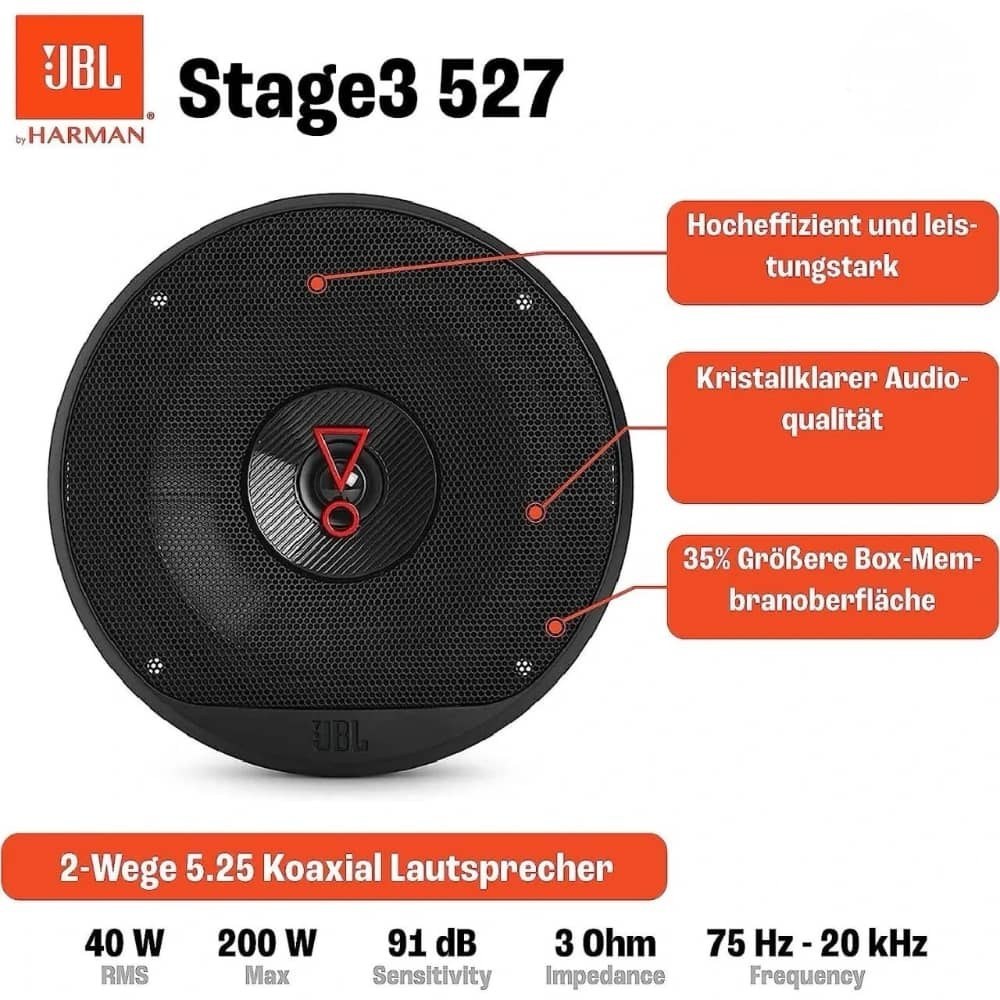 Q4ZQ9M3aPDMHphuM JBL Stage3 527F باند گرد جی بی ال | صدای شفاف و باس دقیق برای ارتقای سیستم صوتی خودرو - Image 1