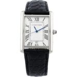 ساعت مچی کارتیه تانک | Cartier Tank | نقره‌ای-مشکی صفحه سفید رپلیکا ایتالیا