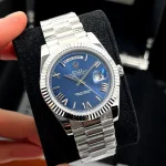 ساعت مچی رولکس دی‌دیت | Rolex Day-Date | نقره ای صفحه آبی رپلیکا ایتالیا