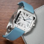 ساعت مچی کارتیه سانتوس | Cartier Santos | نقره ای-آبی صفحه سفید رپلیکا ایتالیا